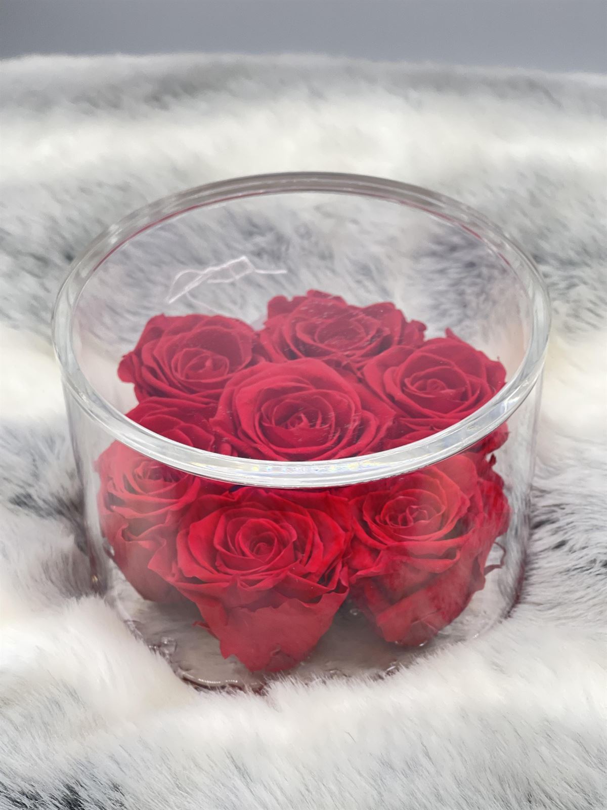 Arreglo de 7 Rosas eternas rojas con olor, (flower cube) - Imagen 1