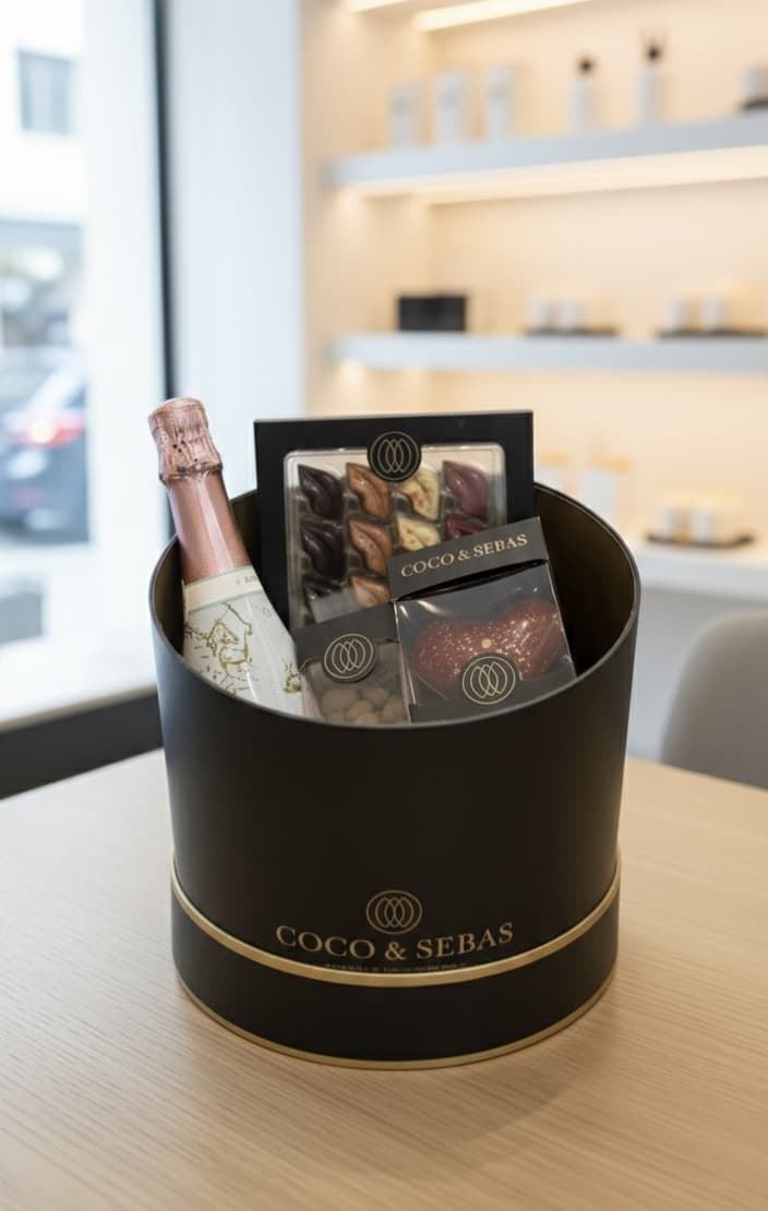 CAJA DE BOMBONES BELGAS Y VINO ESPUMOSO - Imagen 1