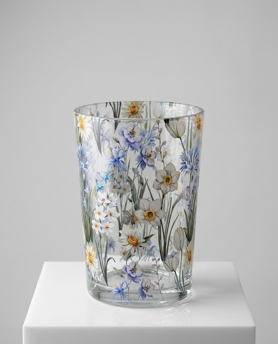 JARRÓN DE CRISTAL CON FLORES - Imagen 1