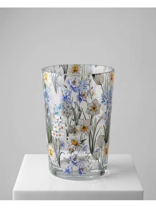 JARRÓN DE CRISTAL CON FLORES - Imagen 1