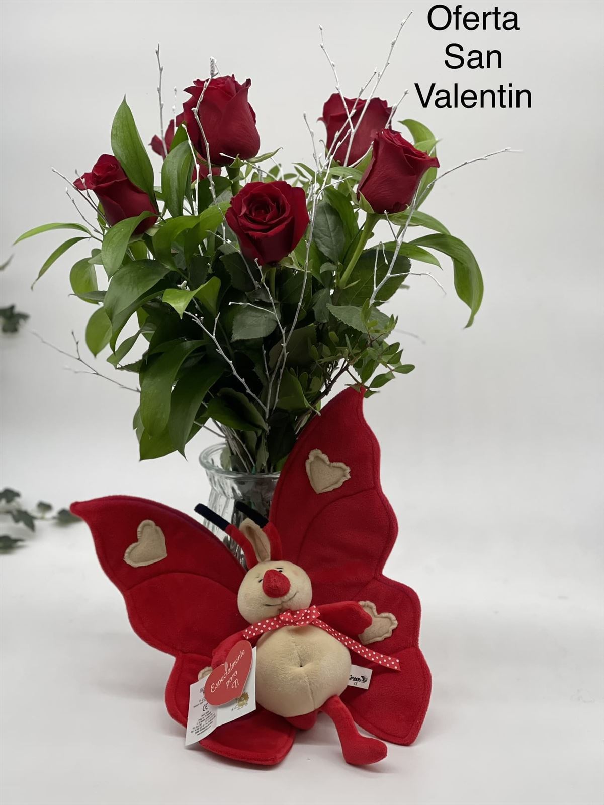 Ramo 6 rosas y peluche mariquita - Imagen 1